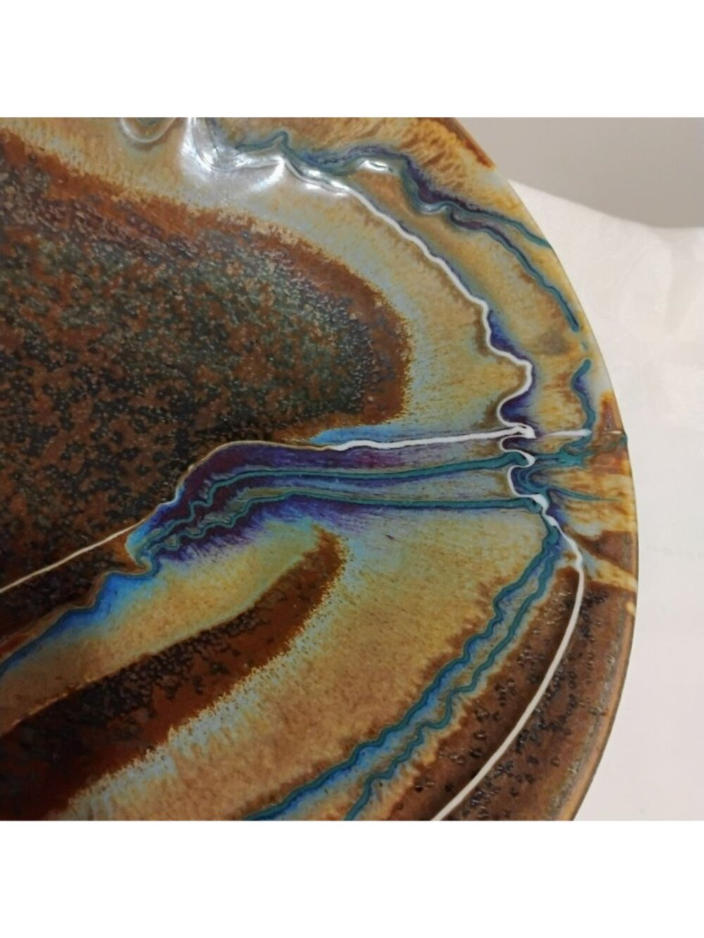 Marc Matsui Studio Art Pottery Bowl w Abstract Glaze Design 12" Signed Vintage - Picture 3 of 14